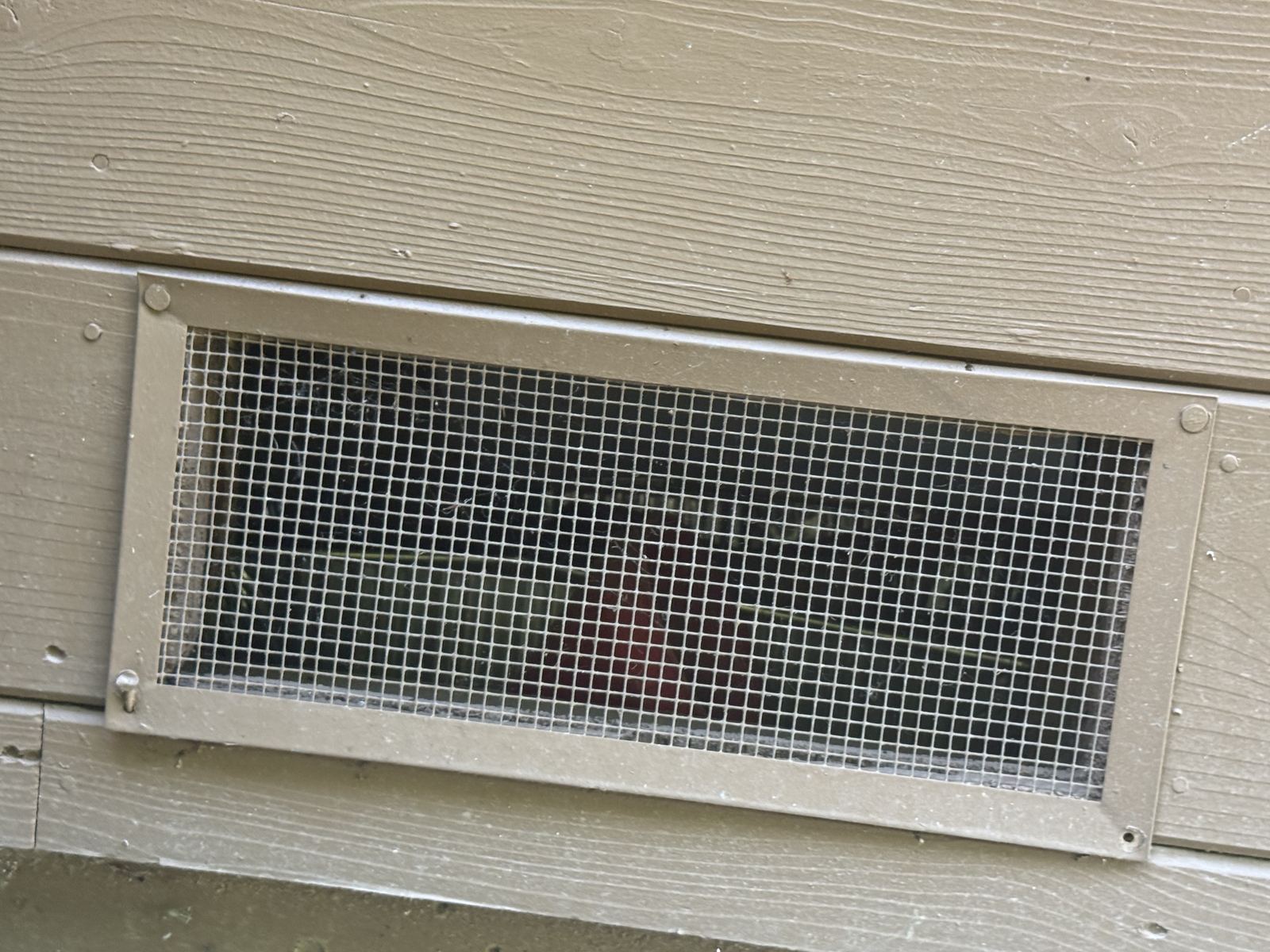 Foundation vent covered with fine metal mesh