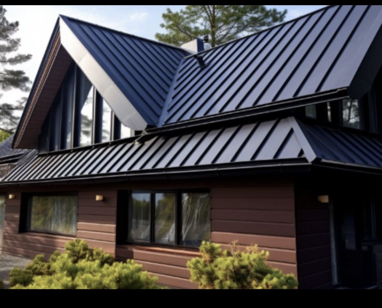 Home with standing seam metal roof, illustration